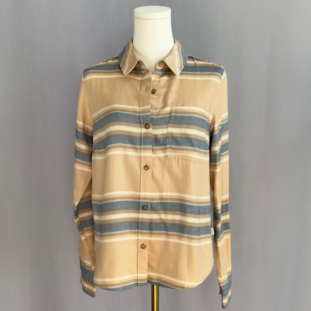 L.L. Bean Beige and Blue Striped Button-Down Shirt